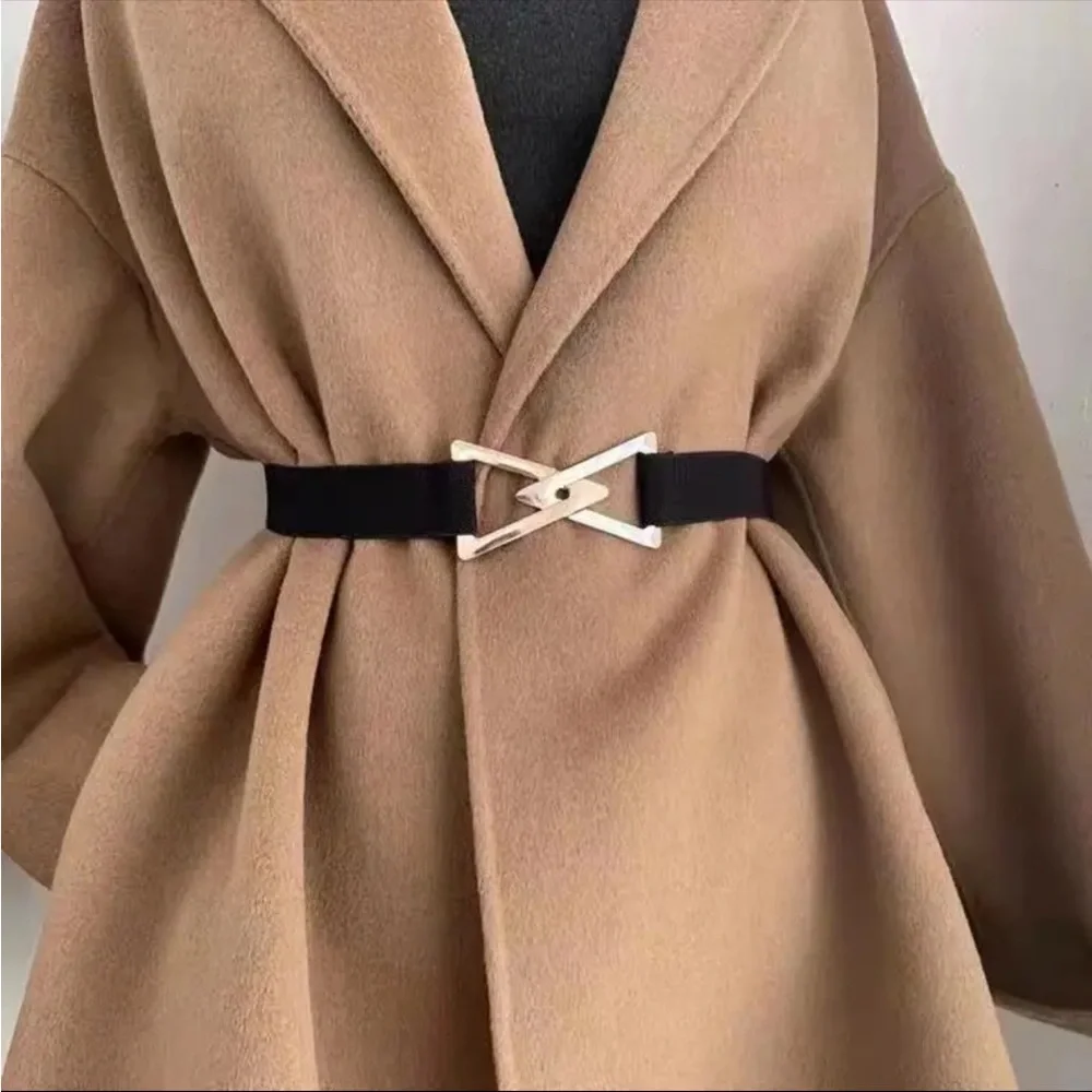 Double Triangle Metal Buckle Belt Decorative Elastic Casual One Size Fits‎ Most
